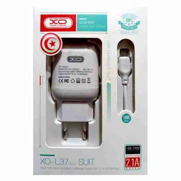 Chargeur 1 sortie USB 2.1A + câble USB vers Micro Usb XO L37