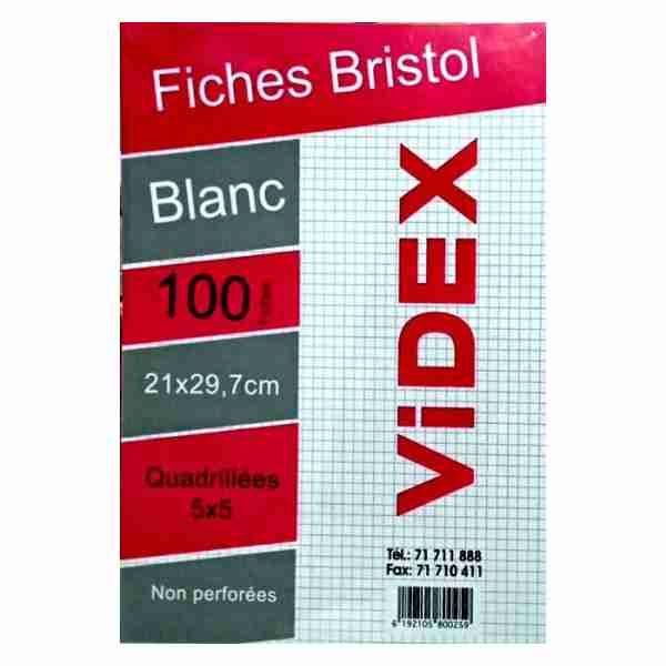 Pack de 100 Fiches Bristol Blanc  A4 21x29.7cm Videx